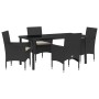 Conjunto de Comedor de Jardín con cojín 5 pcs Negro Poliratán