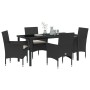 Conjunto de Comedor de Jardín con cojín 5 pcs Negro Poliratán