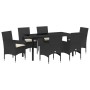 Conjunto de Comedor de Jardín con cojín 7 pcs Negro Poliratán