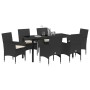 Conjunto de Comedor de Jardín con cojín 7 pcs Negro Poliratán