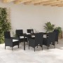 Conjunto de Comedor de Jardín con cojín 7 pcs Negro Poliratán