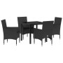 Conjunto de Comedor de Jardín con cojín 5 pcs Negro Poliratán