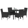 Conjunto de Comedor de Jardín con cojín 5 pcs Negro Poliratán