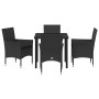 Conjunto de Comedor de Jardín con cojín 5 pcs Negro Poliratán