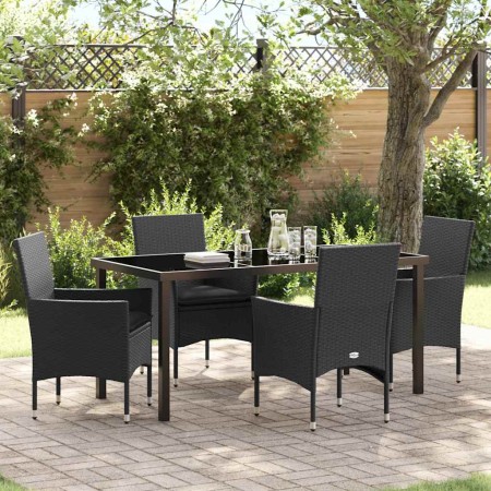 Conjunto de Comedor de Jardín con cojín 5 pcs Negro Poliratán