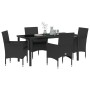 Conjunto de Comedor de Jardín con cojín 5 pcs Negro Poliratán