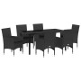Conjunto de Comedor de Jardín con cojín 7 pcs Negro Poliratán