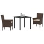 Conjunto de Comedor de Jardín con cojín 3 pcs Marrón Poliratán