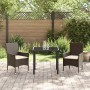 Conjunto de Comedor de Jardín con cojín 3 pcs Marrón Poliratán