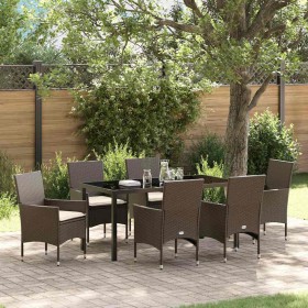 Conjunto de Comedor de Jardín con cojín 7 pcs Marrón Poliratán