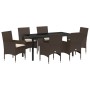 Conjunto de Comedor de Jardín con cojín 7 pcs Marrón Poliratán