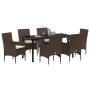 Conjunto de Comedor de Jardín con cojín 7 pcs Marrón Poliratán