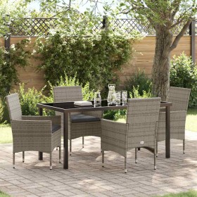 Conjunto de Comedor de Jardín con cojín 5 pcs Gris Poliratán