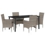 Conjunto de Comedor de Jardín con cojín 5 pcs Gris Poliratán