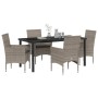 Conjunto de Comedor de Jardín con cojín 5 pcs Gris Poliratán
