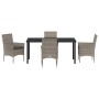 Conjunto de Comedor de Jardín con cojín 5 pcs Gris Poliratán