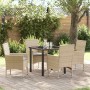 Conjunto de Comedor de Jardín con cojín 5 pcs Beige Poliratán
