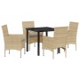 Conjunto de Comedor de Jardín con cojín 5 pcs Beige Poliratán