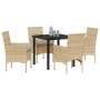 Conjunto de Comedor de Jardín con cojín 5 pcs Beige Poliratán