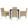 Conjunto de Comedor de Jardín con cojín 5 pcs Beige Poliratán