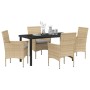Conjunto de Comedor de Jardín con cojín 5 pcs Beige Poliratán