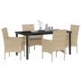 Conjunto de Comedor de Jardín con cojín 5 pcs Beige Poliratán