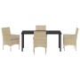 Conjunto de Comedor de Jardín con cojín 5 pcs Beige Poliratán