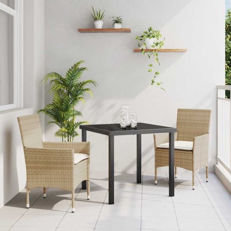 Conjunto de Comedor de Jardín con cojín 3 pcs Beige Poliratán