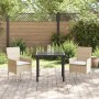 Conjunto de Comedor de Jardín con cojín 3 pcs Beige Poliratán