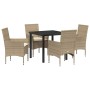 Conjunto de Comedor de Jardín con cojín 5 pcs Beige Poliratán
