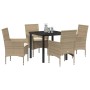 Conjunto de Comedor de Jardín con cojín 5 pcs Beige Poliratán