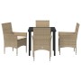 Conjunto de Comedor de Jardín con cojín 5 pcs Beige Poliratán