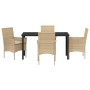 Conjunto de Comedor de Jardín con cojín 5 pcs Beige Poliratán