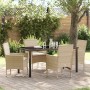 Conjunto de Comedor de Jardín con cojín 5 pcs Beige Poliratán