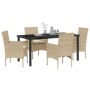 Conjunto de Comedor de Jardín con cojín 5 pcs Beige Poliratán