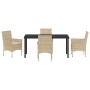 Conjunto de Comedor de Jardín con cojín 5 pcs Beige Poliratán