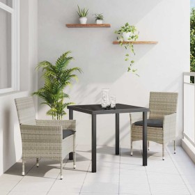 Conjunto de Comedor de Jardín 3 pcs Gris claro Poliratán