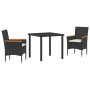 Conjunto de Comedor de Jardín con cojín 3 pcs Negro Poliratán