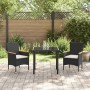 Conjunto de Comedor de Jardín con cojín 3 pcs Negro Poliratán