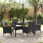 Conjunto de Comedor de Jardín con cojín 5 pcs Negro Poliratán