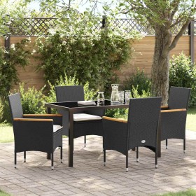 Conjunto de Comedor de Jardín con cojín 5 pcs Negro Poliratán