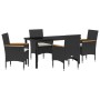 Conjunto de Comedor de Jardín con cojín 5 pcs Negro Poliratán