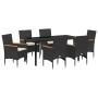 Conjunto de Comedor de Jardín con cojín 7 pcs Negro Poliratán