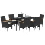 Conjunto de Comedor de Jardín con cojín 7 pcs Negro Poliratán