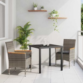 Conjunto de Comedor de Jardín con cojín 3 pcs Gris Poliratán