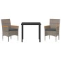 Conjunto de Comedor de Jardín con cojín 3 pcs Gris Poliratán