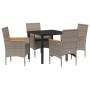 Conjunto de Comedor de Jardín con cojín 5 pcs Gris Poliratán