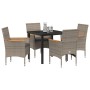Conjunto de Comedor de Jardín con cojín 5 pcs Gris Poliratán
