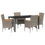 Conjunto de Comedor de Jardín con cojín 5 pcs Gris Poliratán