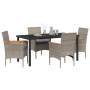 Conjunto de Comedor de Jardín con cojín 5 pcs Gris Poliratán
